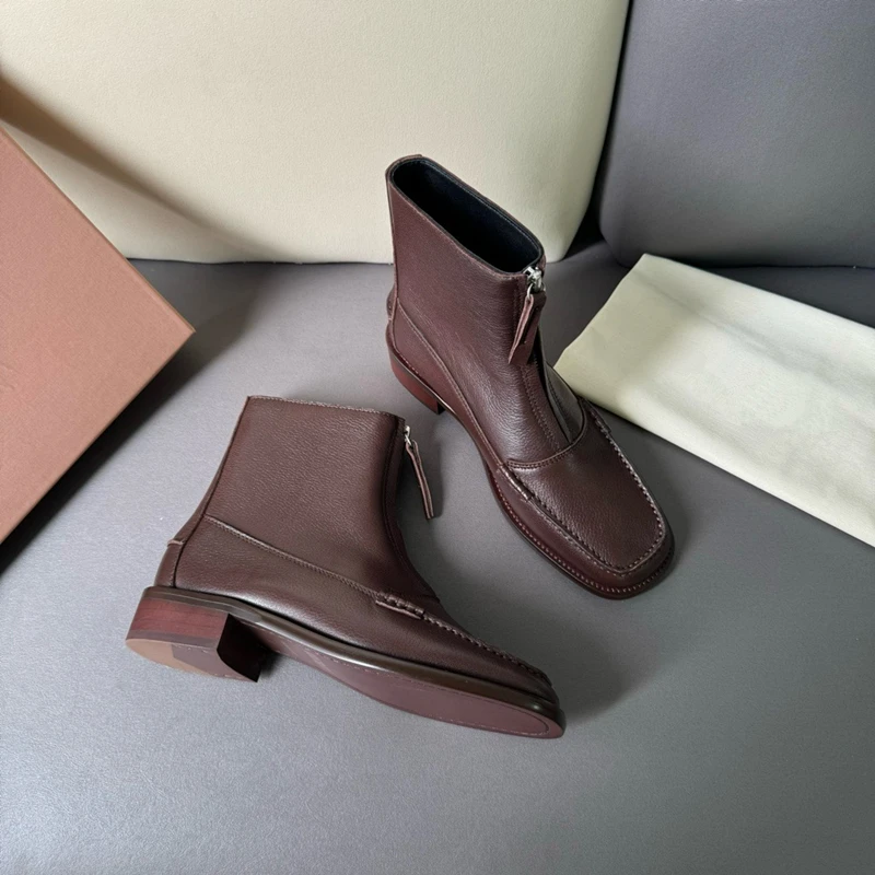 Maxdutti 2024, moda dziewczęca, minimalistyczny zamek błyskawiczny Chelsea Boots, kobiety, jesienno-zimowa brytyjska Retro oryginalne skórzane botki