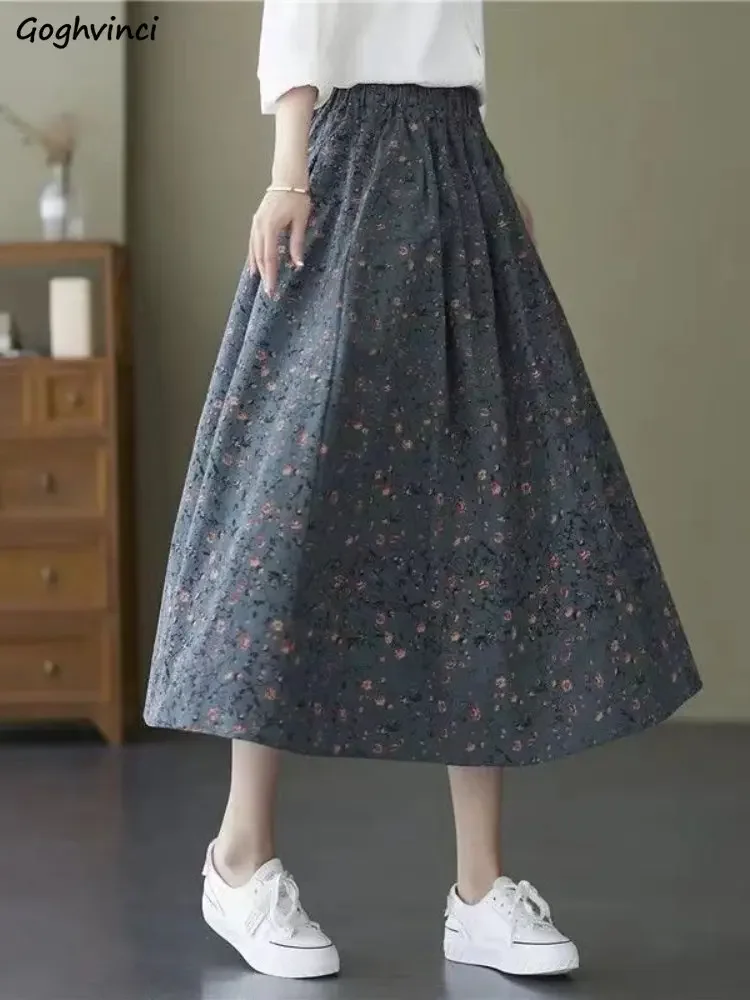 

Skirts Women Elegant Fashion Floral Sweet Leisure Simple High Waist Retro A-line Daily Summer All-match Tender Folds Design Cozy