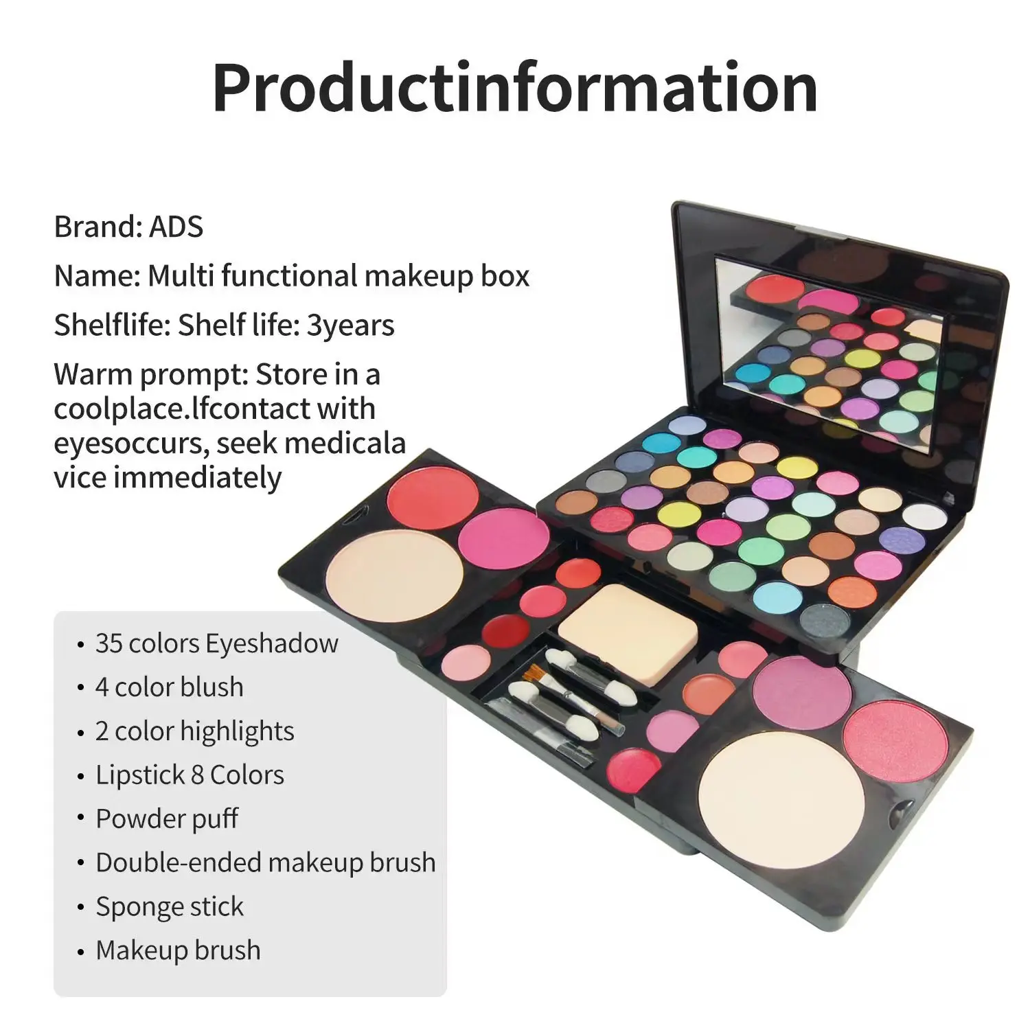 Miss Women Gifts Kit per trucco tutto in uno Set completo Ombretto Lucidalabbra Fard Rossetto Correttore Pennello Specchio Tintura Sopracciglio Make Up