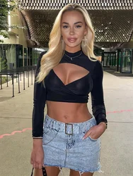 Solid Slim Short Crop Top Women Hollow Out Y2k Accessories Long Sleeve Aesthetic Clothes Streetwear Roupas Femininas Estilosas