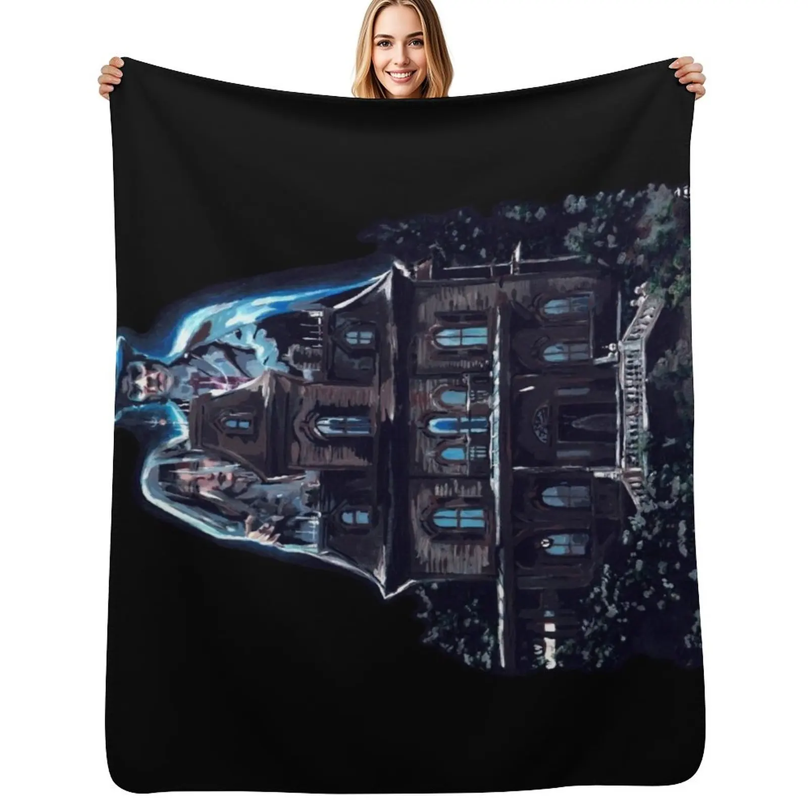 

Haunted House Throw Blanket Soft Beds Thermals For Travel Personalized Gift Custom Blankets