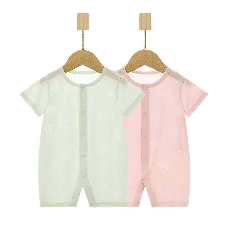 

Детский летний комбинезон с короткими рукавами для новорожденных, унисекс, тонкий дышащий жаккардовый повседневный комбинезон, мягкая милая детская одежда