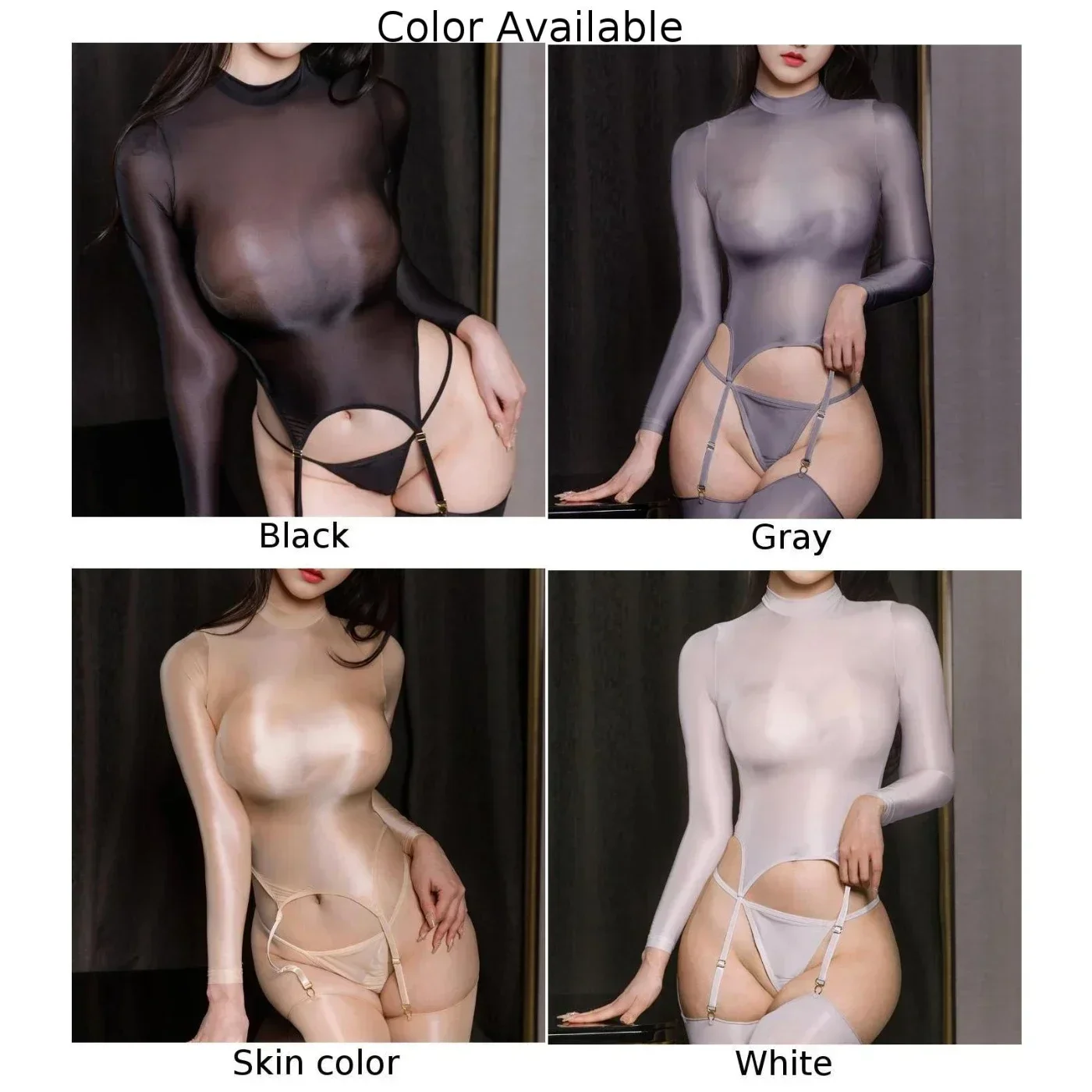 المرأة لامعة لامعة طويلة الأكمام بوديستوكينج مفتوحة المنشعب جوفاء ارتداءها انظر من خلال القمم سليم المناسب السيدات الملابس الداخلية المثيرة