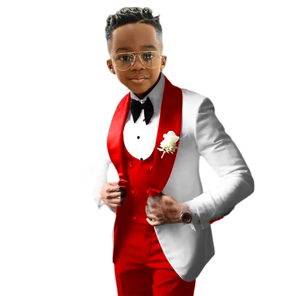 

3 Pieces Boy's Slim Fit Formal Suit Set for Wedding Prom Dinner Party Kids Uniform Custom Tuxedos Blazer Vest Pants