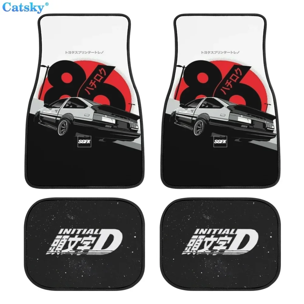 Initial D AE86 Pattern Car Floor Mats Set of 4 Front and Rear Interior Accessories Rubber Protection Carpet Universal