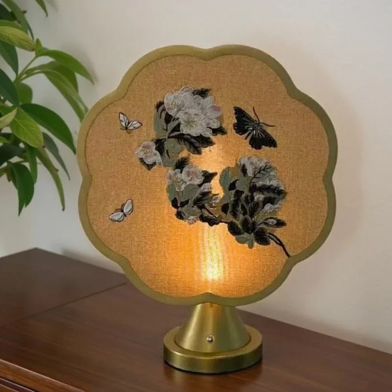 Simplicity Wabi-sabi Circular Landscape Painting Form LED Floor Lamps Art Hand-Knitted Lamps for Desk Home Decoration Chandelier