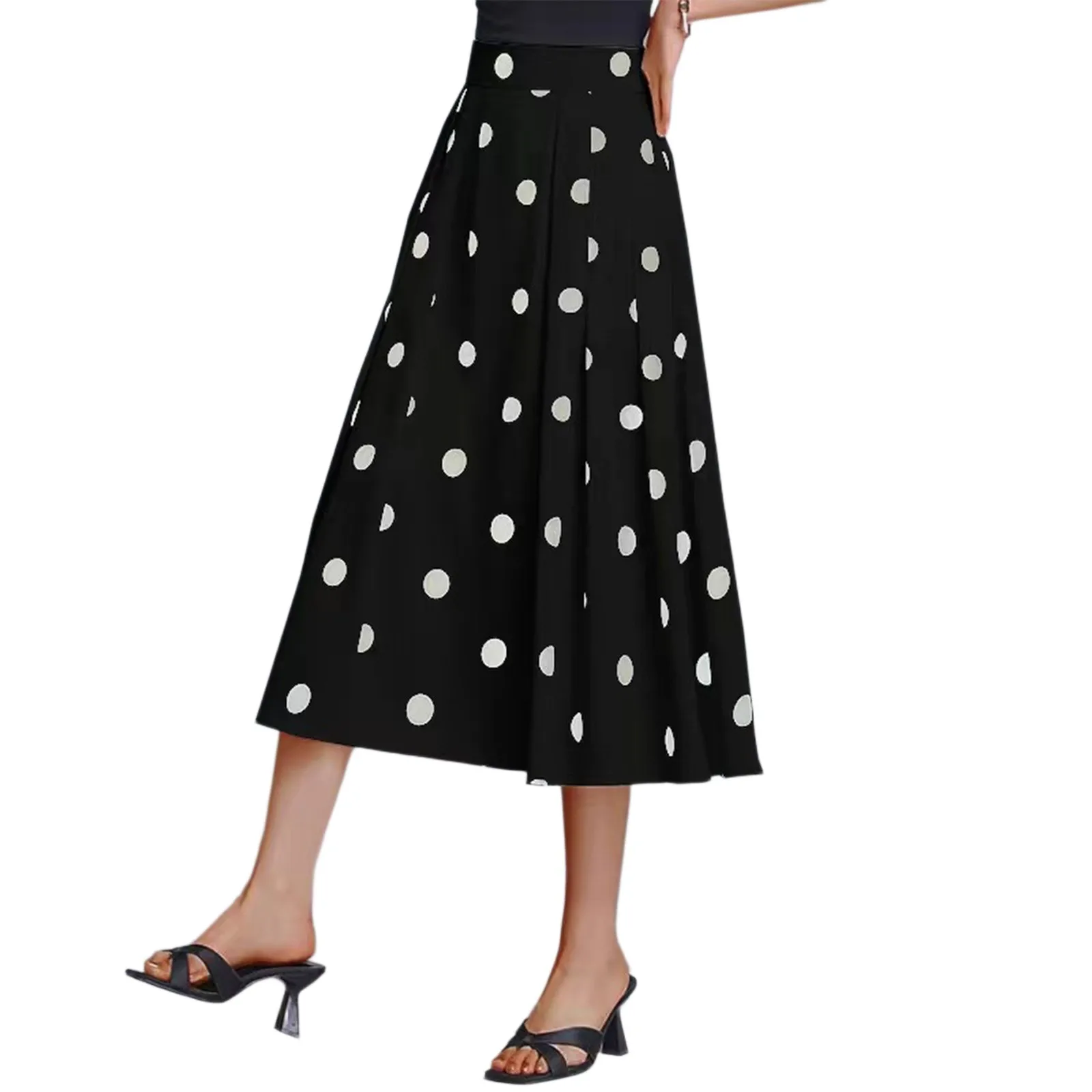 Franse elegante stippenrok voor dames hoge taille retro stippenrokken losse zomer halflange A-lijn rok