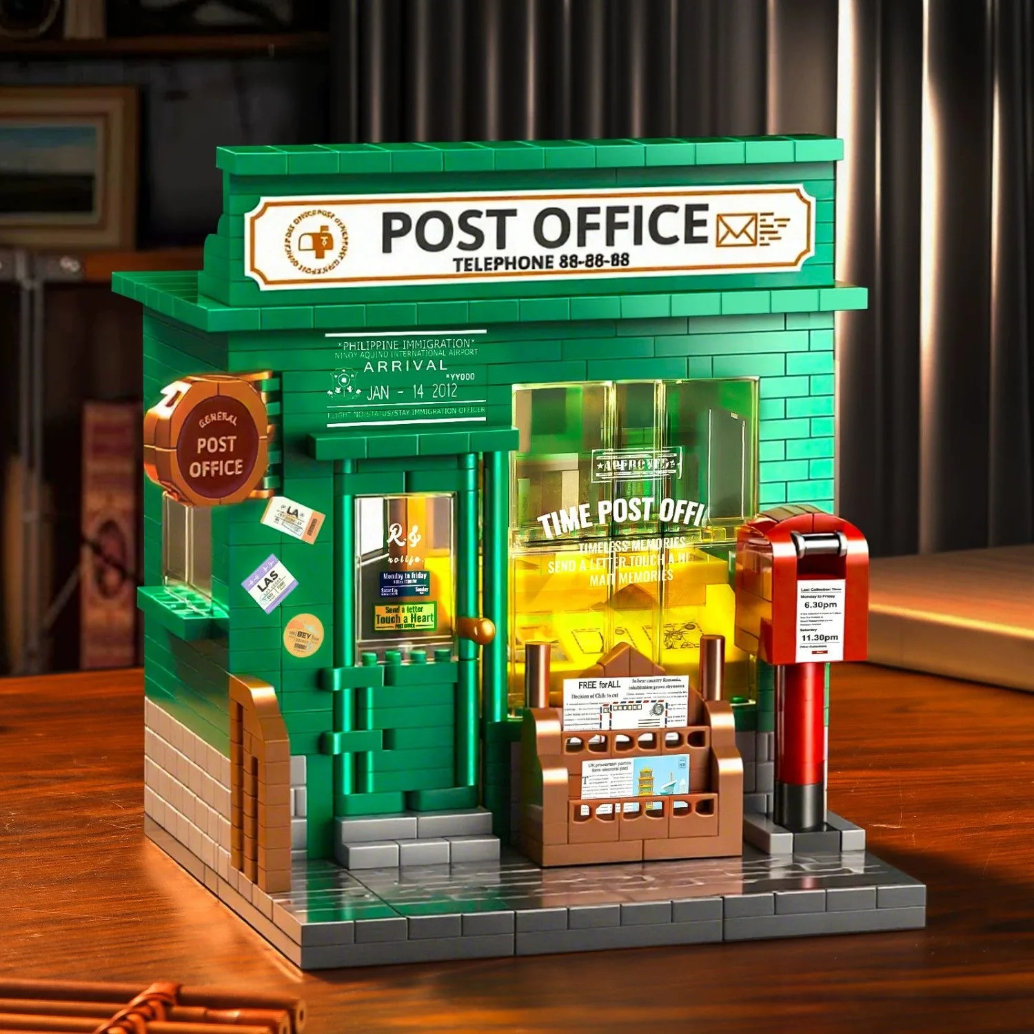 Mini Micro Brick Retro Post Office Coffee House, modelo de bloques de construcción, rompecabezas de alta dificultad, regalo de Navidad