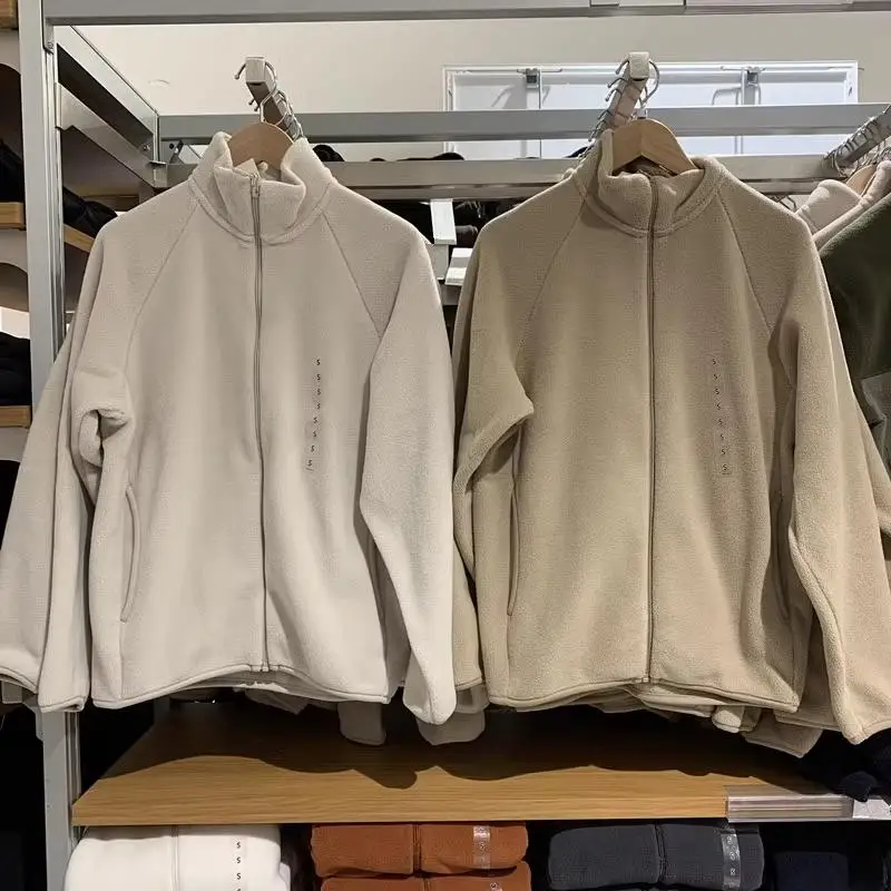 

Теплая флисовая куртка на молнии с длинными рукавами и воротником-стойкой, верхняя одежда для мужчин и женщин, осенне-зимнее утепленное пальто