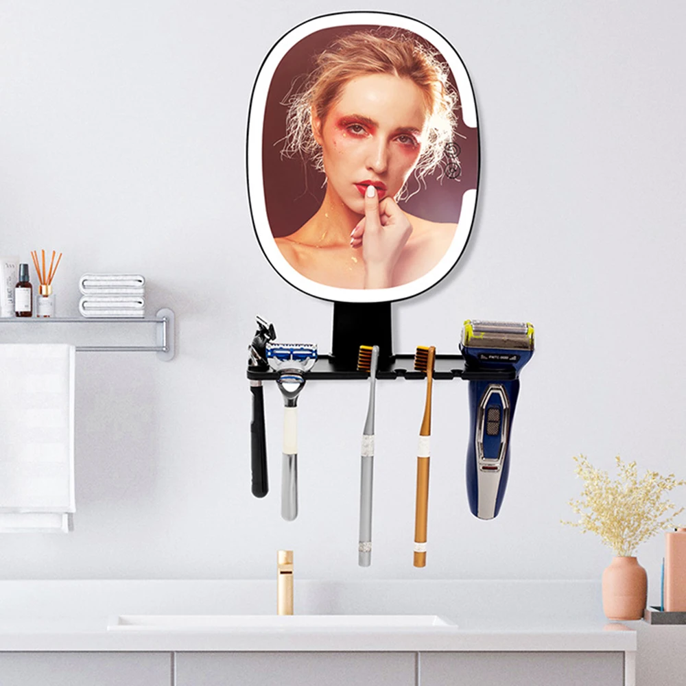 Specchio da doccia a LED senza nebbia per rasatura con supporto per rasoio, specchio da bagno rimovibile a prova di ruggine con aspirazione per doccia a specchio senza nebbia
