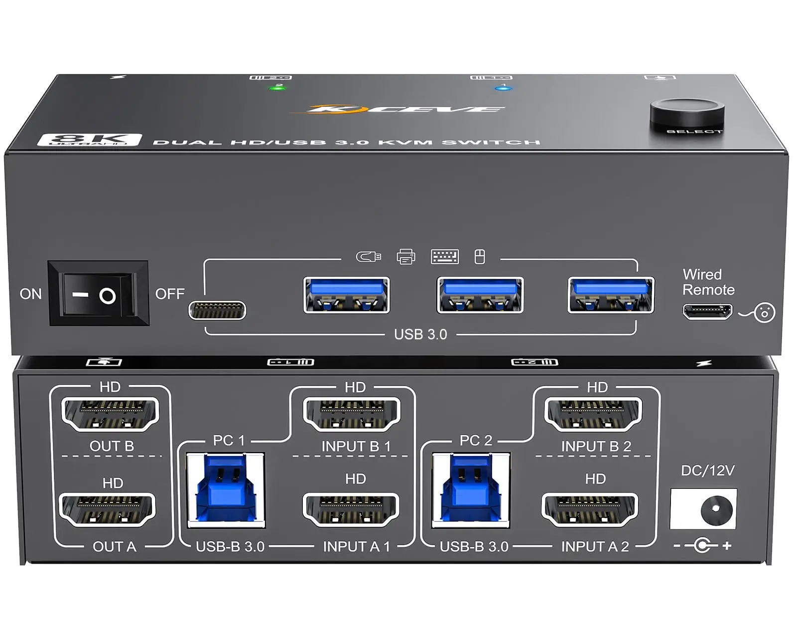 NEW KCEVE Dual Monitor KVM Switch 2 Port, 8K@60Hz 4K@144Hz HDMI+DP