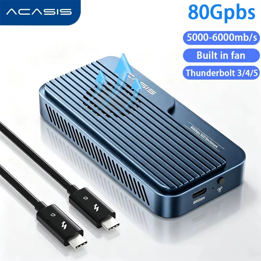 ACASIS 80 Gbit/s M2 SSD NVMe-Gehäuse mit Kühlventilator für Thunderbolt5/USB4 V2.0 Externer Festplattenadapter Kompatibel mit Thunderbolt4/3 USB4 V1.0 USB3.2/3.1/3.0