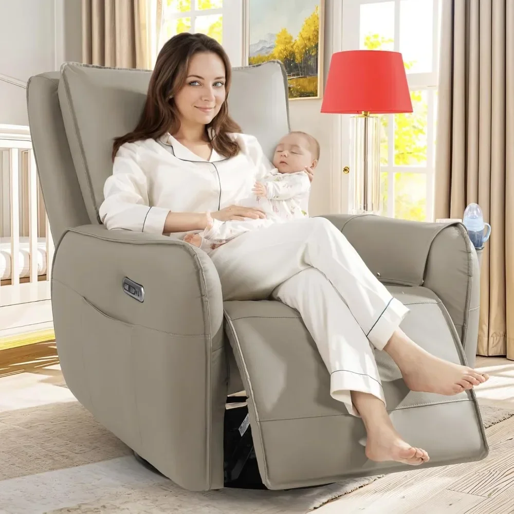 Recliner Chair, Power Recliners Gliders for Nursery, Electric Swivel Rocker Recliners Chair, Comfy Upholstered, Recliner Chair