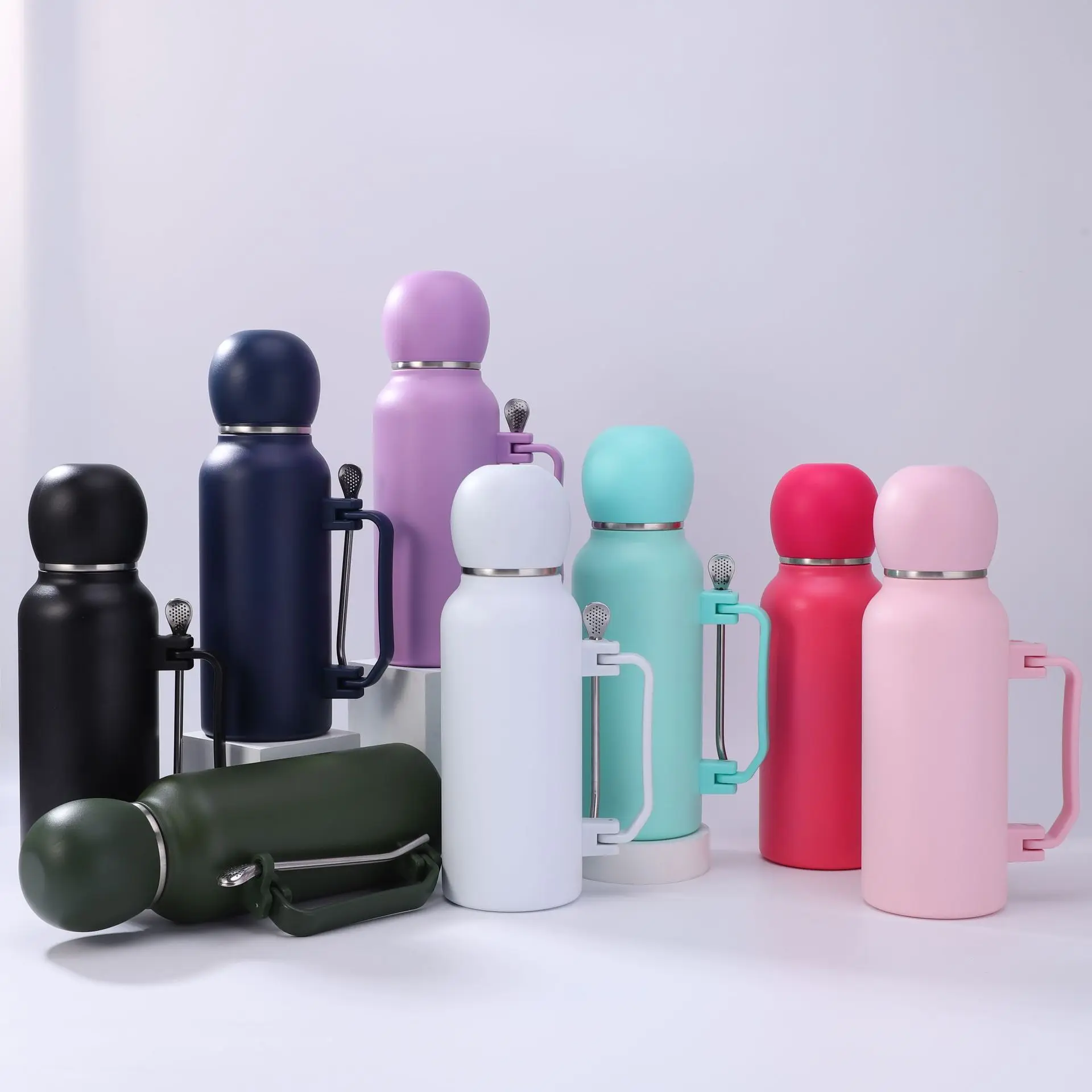 Vacuum Insulated Water Bottle 1.2L Large Capacity Stainless Steel Thermos Flask with Handle for Outdoor Camping Travel Gym