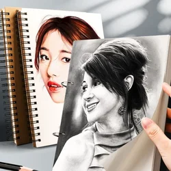 30/40/60 Sheets Spiral Sketch Book Blank A3/A4//A5/8k/16k Professional Watercolor Paper Wooden Pulp Sketchbooks Art Supplies