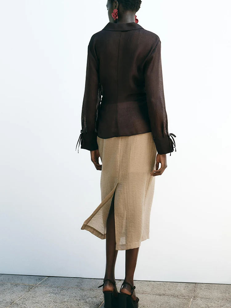 وصل حديثًا قميص نسائي مريح بأكمام طويلة، تصميم عصري متعدد الاستخدامات مع عقدة فراشة شفافة، أنيق للتنقل، خريف 2025 #4