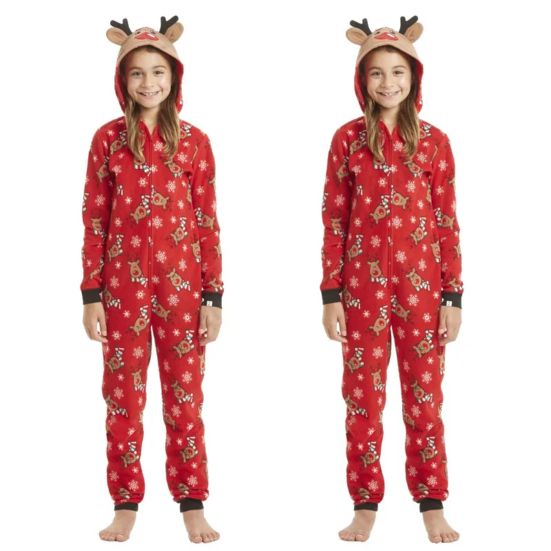 Christmas Family Matching One-piece Pajamas Jumpsuit Father-Son Mother-Daughter Romper Hooded Family Looking Outfits