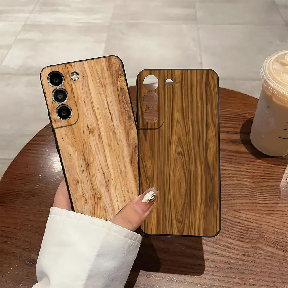 Natürliche Holz-Handyhülle für Samsung S26 S25 S24 FE S23 S22 S21 Plus S20 Ultra Note20Ultra Schwarze Softshell-Hülle