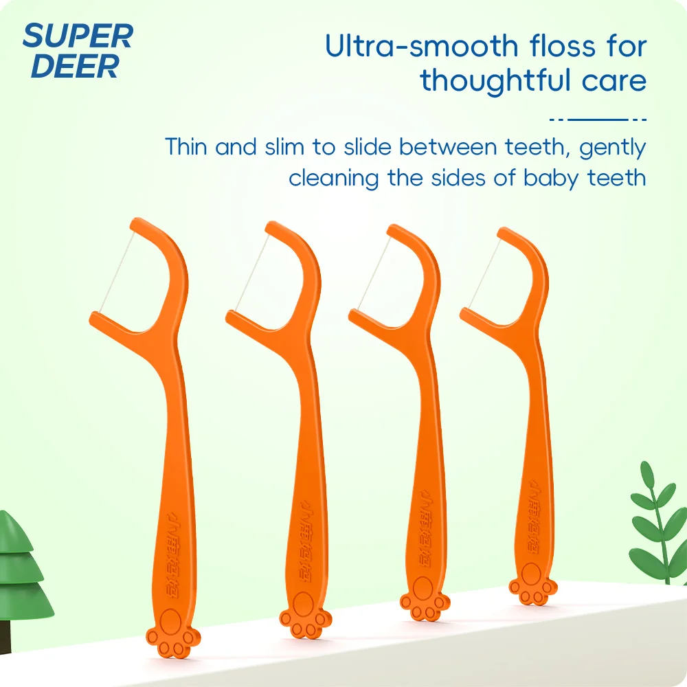 100-300pcs Kids Orange Dental Floss Sticks Disposable Interdental Cleaner For Children Teeth Deep Cleaning Oral Care Floss Picks