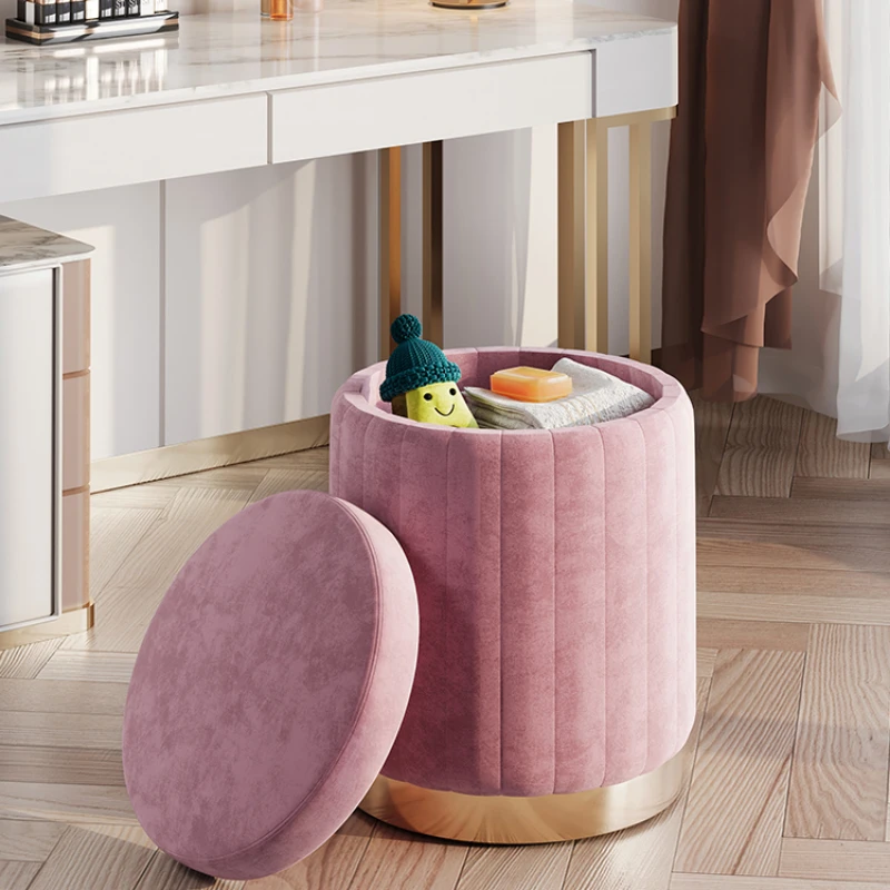 

Small Round Ottoman with Storage Light Luxury Furniture Suitable for Girls' Bedrooms or Dressing Areas Chic