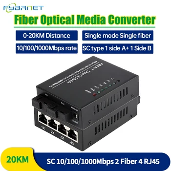 1 adet Gigabit 2 Fiber portu 4 RJ45 portu fiber ortam dönüştürücü 1310nm/1550nm tek modlu simplex 20km SC Fibra optik dönüştürücü