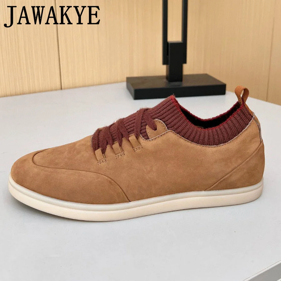 2024 Brand New Designer Autumn Suede Leather Shoes Men Casual Sneakers Round Toe Thick Sole Solid Color Flat Shoes For Men