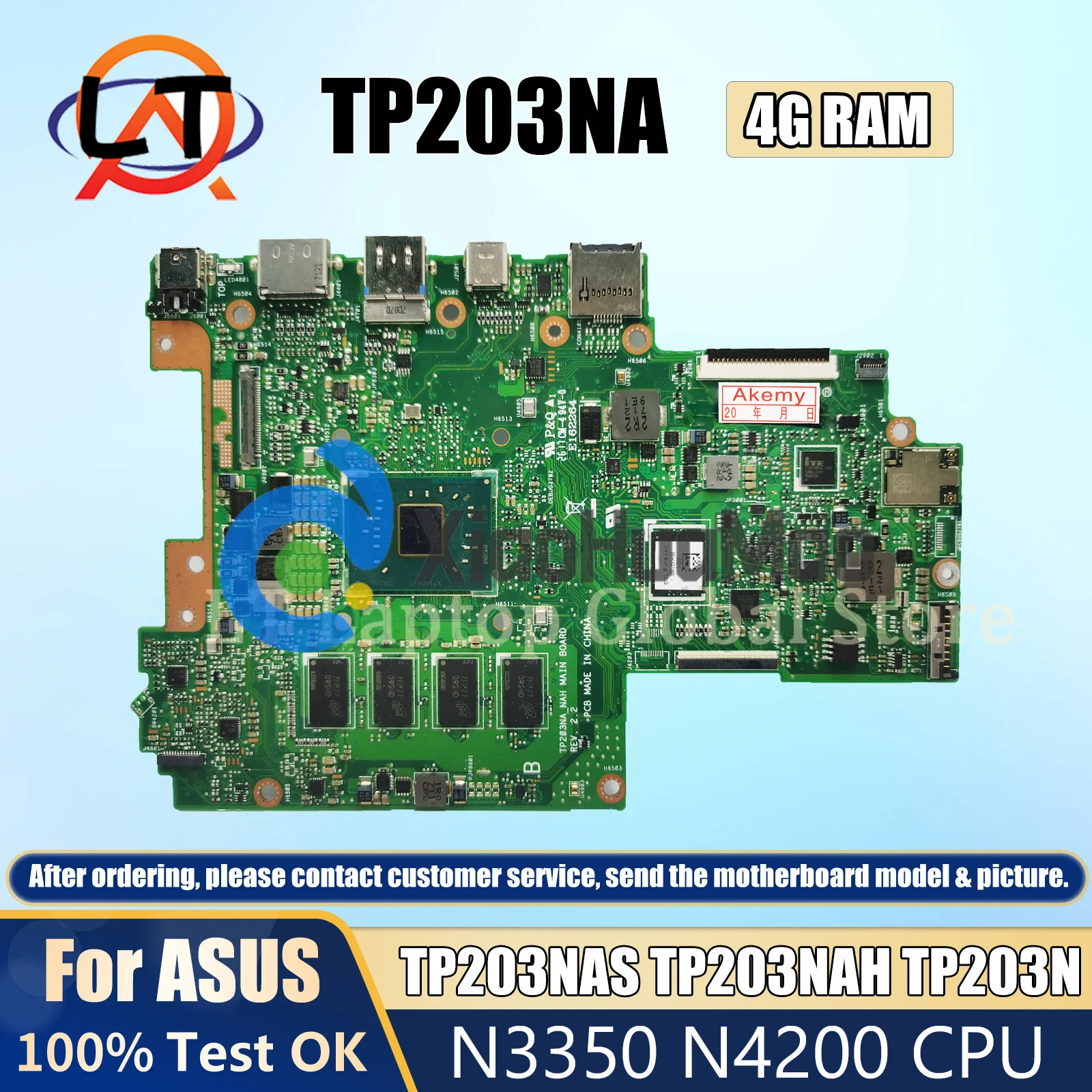 TP203NA Mainboard For ASUS TP203NAS TP203NAH TP203N Laptop Motherboard With N3350 N4200 CPU 4G-RAM 0G/64G SSD