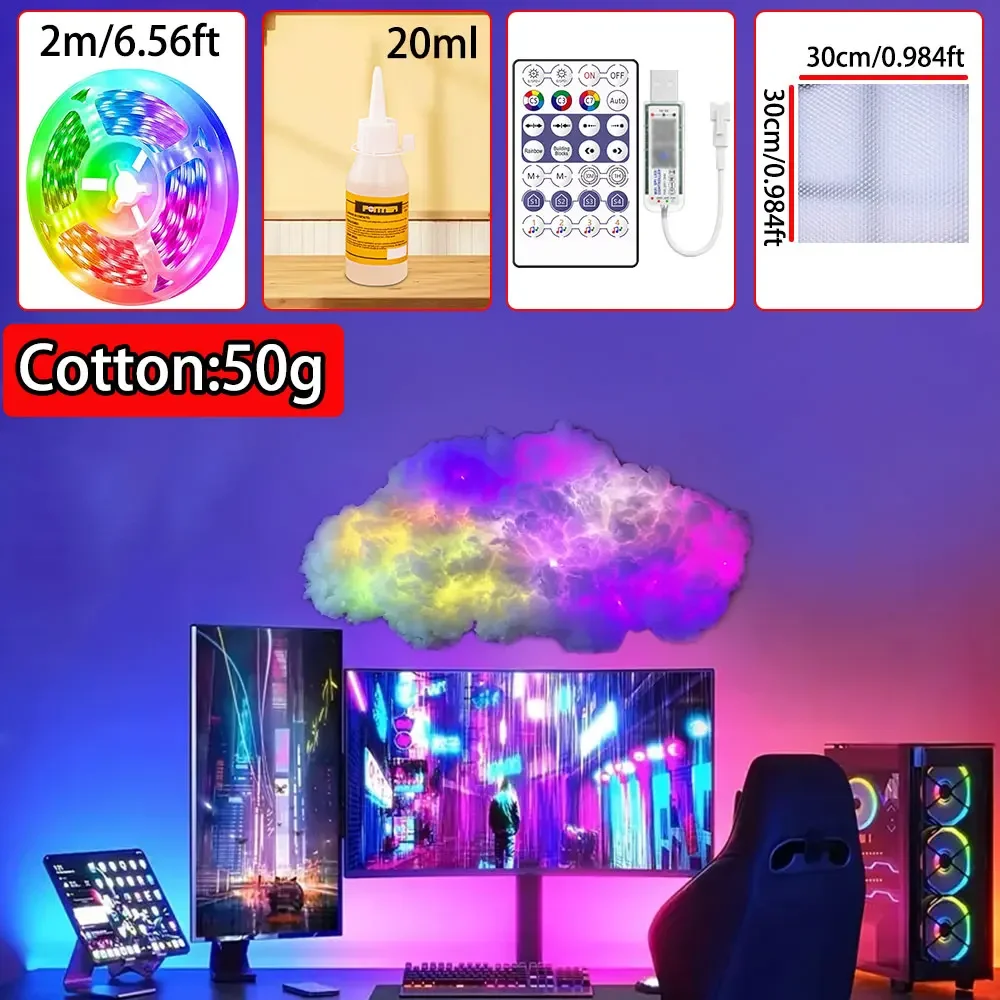 3D Big Cloud Lightning Light 360-graden draadloze afstandsbediening APP Muziek Sync Veelkleurige Lightning Smart Cloud Light voor thuis LED-decor - afbeelding 1