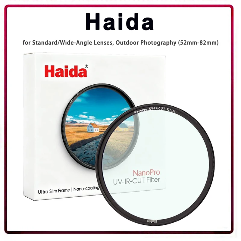 Фильтр Haida NanoPro UV-IR-Cut, тонкое металлическое кольцо с защитой от виннетинга, светопропускание 99,4% для широкоугольных объективов