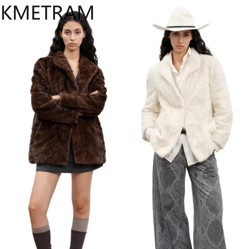 

Куртка KMETRAM из 100% натурального меха норки, женская, в стиле Old Money, с меховой отделкой, зимняя верхняя одежда, женская одежда 2025, шуба