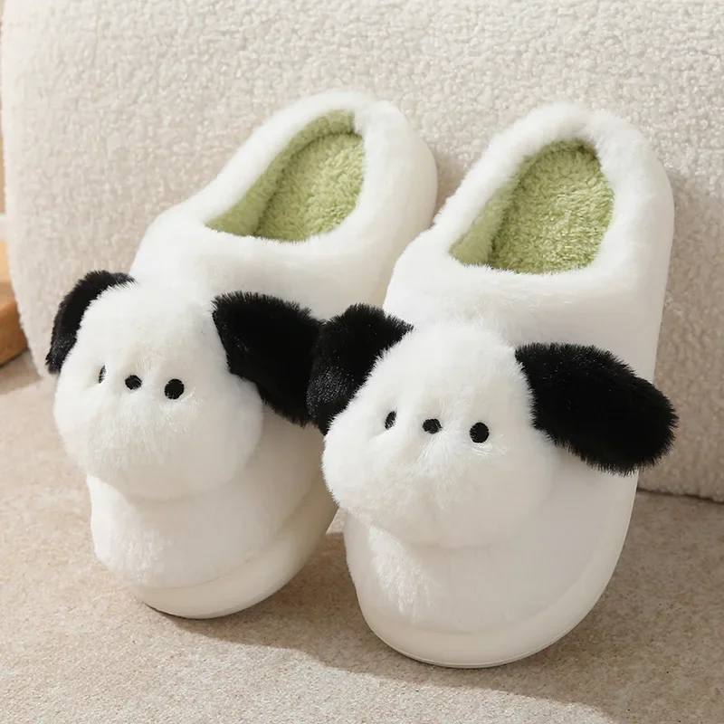 Cartoon Plush Slippers for Men Living Indoors Keeping Warm and Anti-skid, Thick Soled Couples Cute Cotton Slippers for Women In