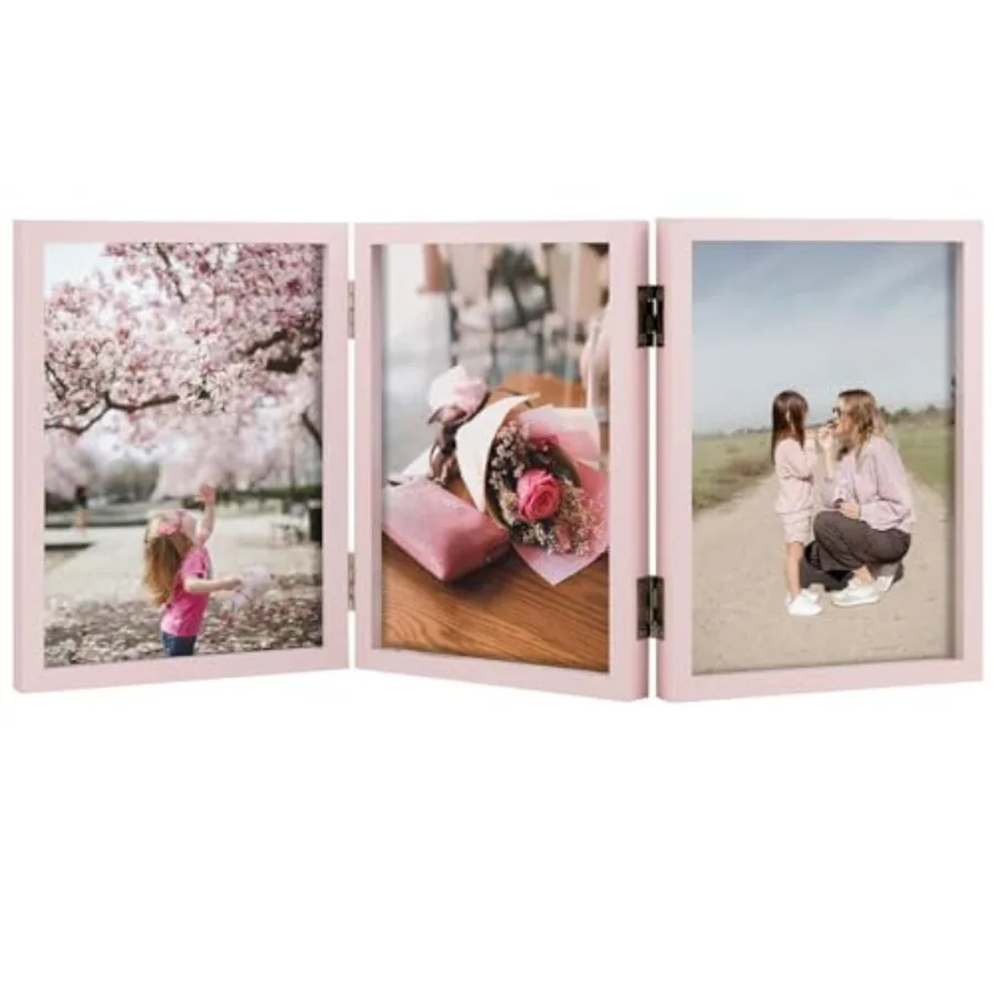 Triple 5x7 Picture Frame, 3 5x7 Folding Photo Frame, Standing Vertically on Desktop or Tabletop, Home Decorative Christmas