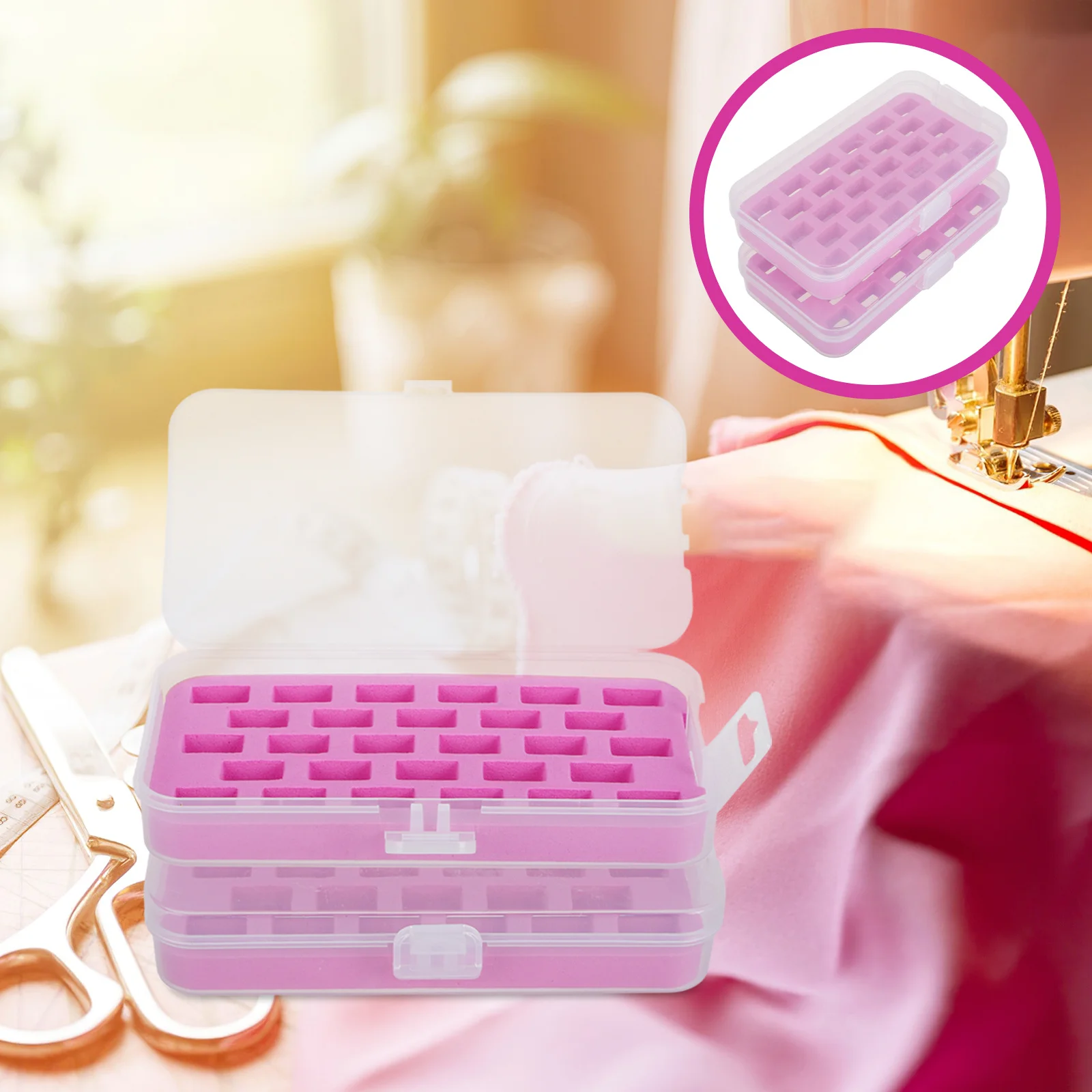 

2Pcs 28 Slot Bobbin Storage Case Transparent Bobbin Holder Set for Sewing Machine Thread Organizer Compact Sewing Accessories