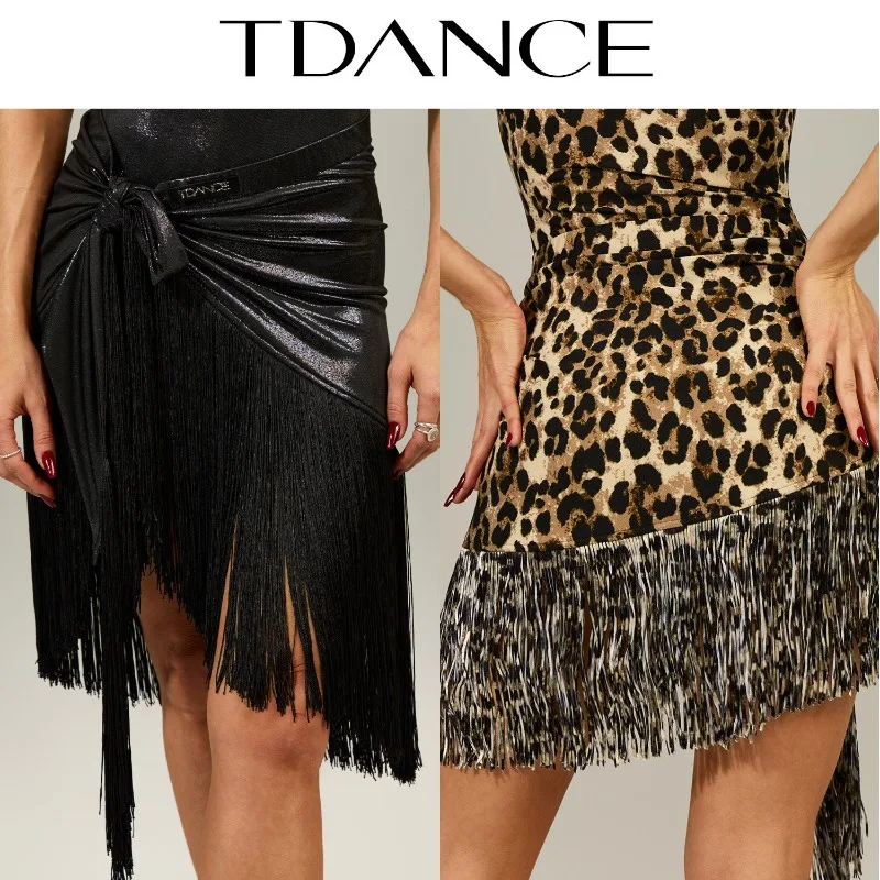 robe-d'entrainement-latine-tdance-personnalisee-[jupe-une-piece-a-lacets-et-pompons]-avec-foulard-de-hanches-uniforme-de-performance-dynamique-gl-231