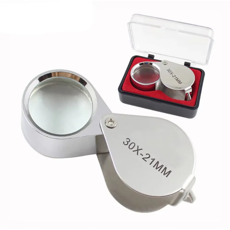 30X 20X 10X Metal Jewelry Magnifying Glass Jewelers Eye Tool Jewellery Folding Loupe Glass Lens Magnifying Glass