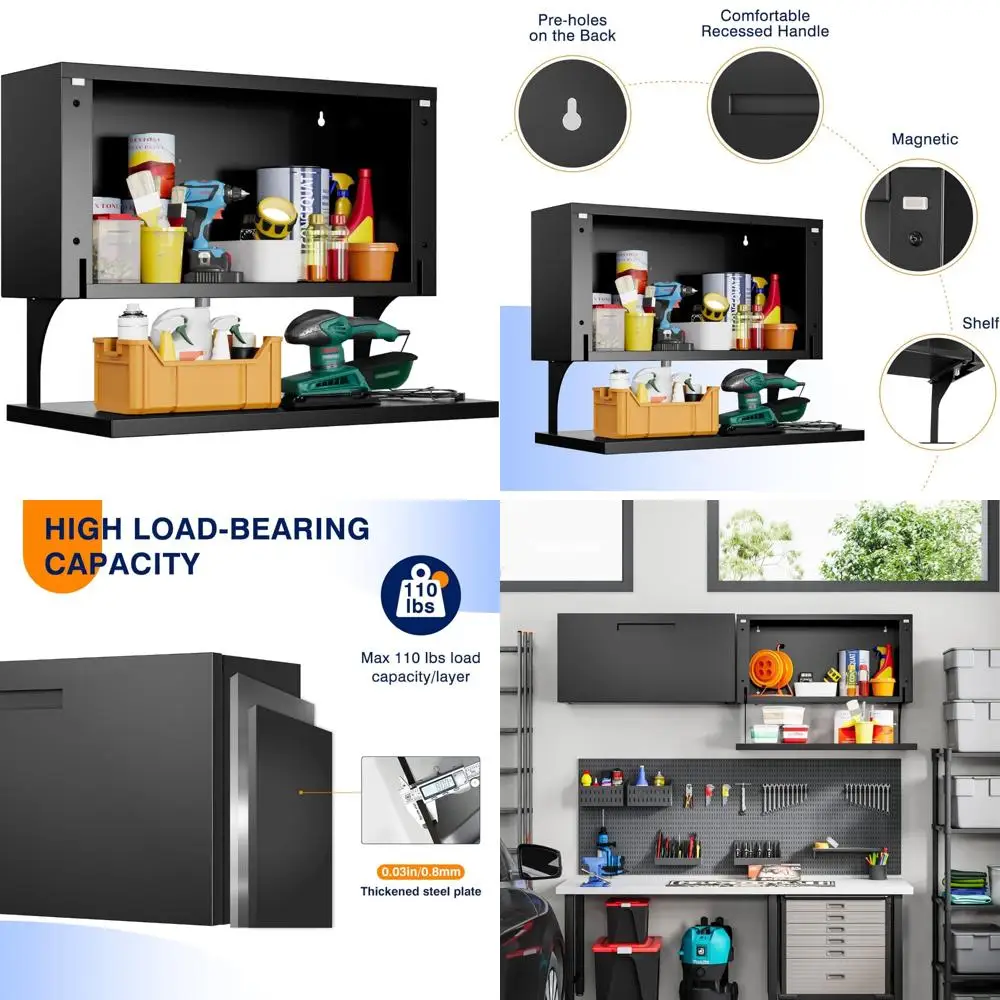 

Wall-Mounted Metal Storage Cabinet with Door and Shelf - Garage and Office Tool Organizer