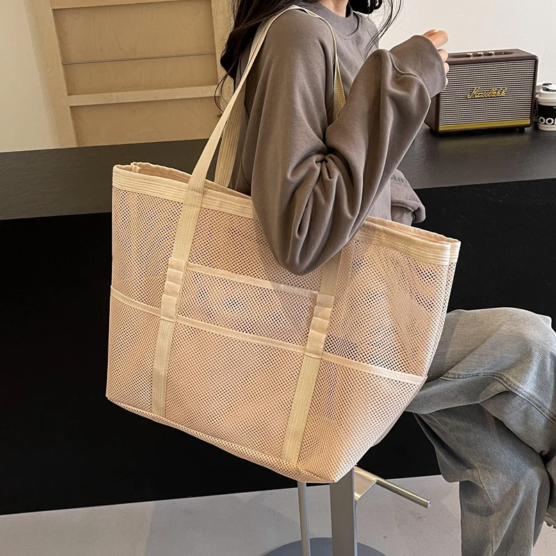 Borsa da spiaggia in tela di grande capacità borsa a tracolla Versatile per lo Shopping pendolarismo borsa vuota in rete semitrasparente leggera Embalaje