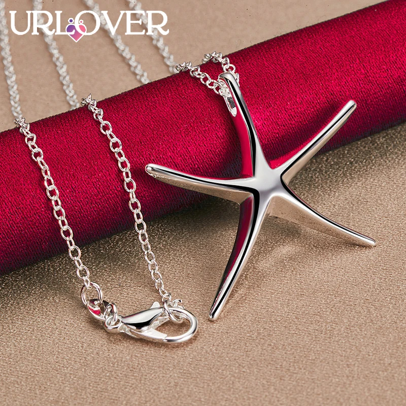

URLOVER 925 Sterling Silver Necklace For Woman Big Starfish Pendant Chain Necklaces Lady Party Birthday Wedding Fashion Jewelry
