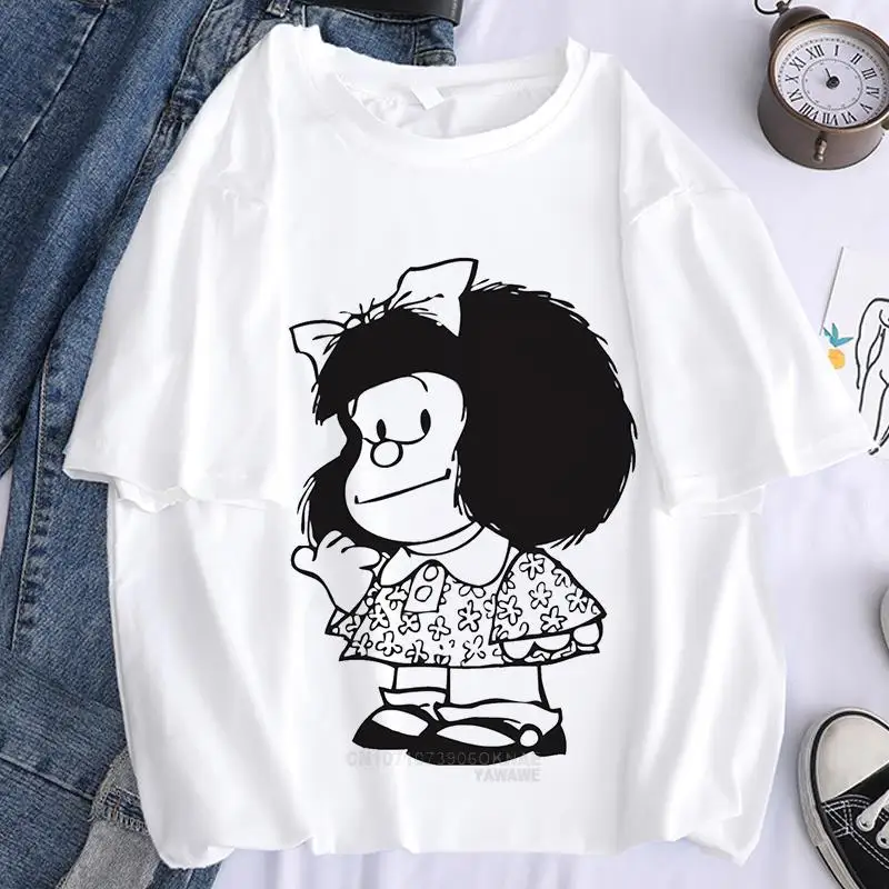 Vintage Manga Mafalda Kawaii Graphic T Shirts Summer Women Men Comic Ulzzang Cartoon T Shirt Loose Cool Men Clothing Tops Tee