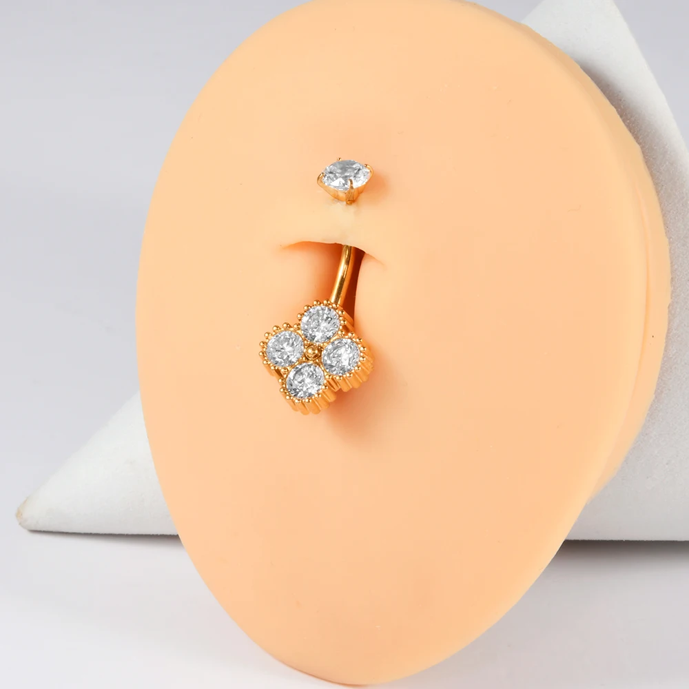 1PC Stainless Steel CZ Crystal Belly Button Ring 14G Flower/Butterfly Reverse Navel Piercing Hook Ombligo Piercings Jewelry
