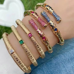 Lux Zircon Gems Bangle Gold Plated Brass Blue Red Bangle Jewelry Micro Pave Wrist Bracelet for Woman