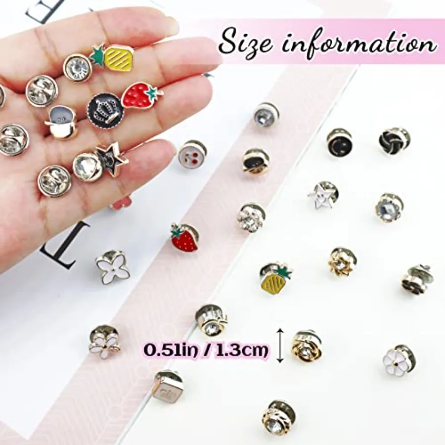 Women Shirt Brooch Buttons, 30 PCS Mini Cover up Button Pins, Cute Enamel Lapel Pin Set, Cardigan Collar Safety Brooch Buttons