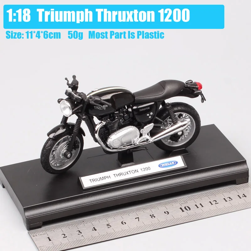 Welly 1/18 escala Triumph Thruxton 1200 Retro Cafe Racer Bike Motocicleta Diecasts Toy Modelo Moto Crianças Lembrança Colecionável Crianças