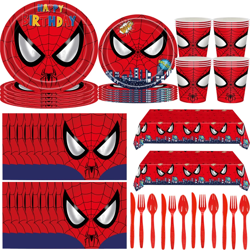 New Red Spider-Man Theme Birthday party Decorations Kids Disposable Tableware for Baby Shower Boys 1st Birthday Party Supplies