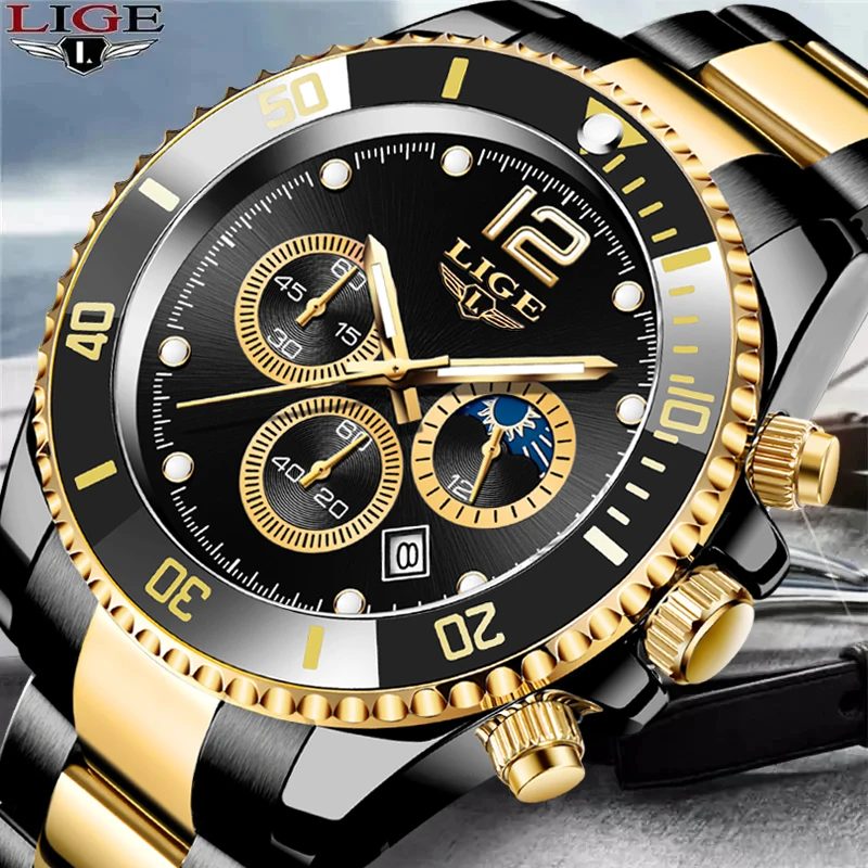 Man Watch LIGE Top Brand Luxury Watches Mens Waterproof Sport Stainless Chronograph Luminous Quartz Wristwatch Relogio Masculino