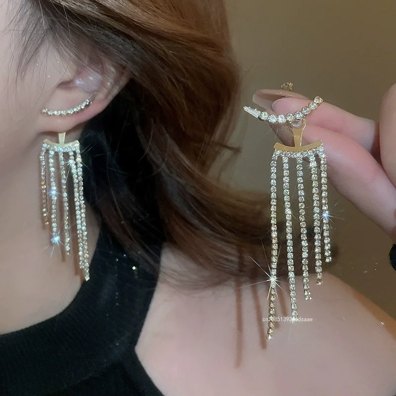 Korean Rhinestone Fringe Hanging Zircon Earrings Shiny Wedding Party for Women 2025 New Fashion Luxury Jewelry Jollas Mujer