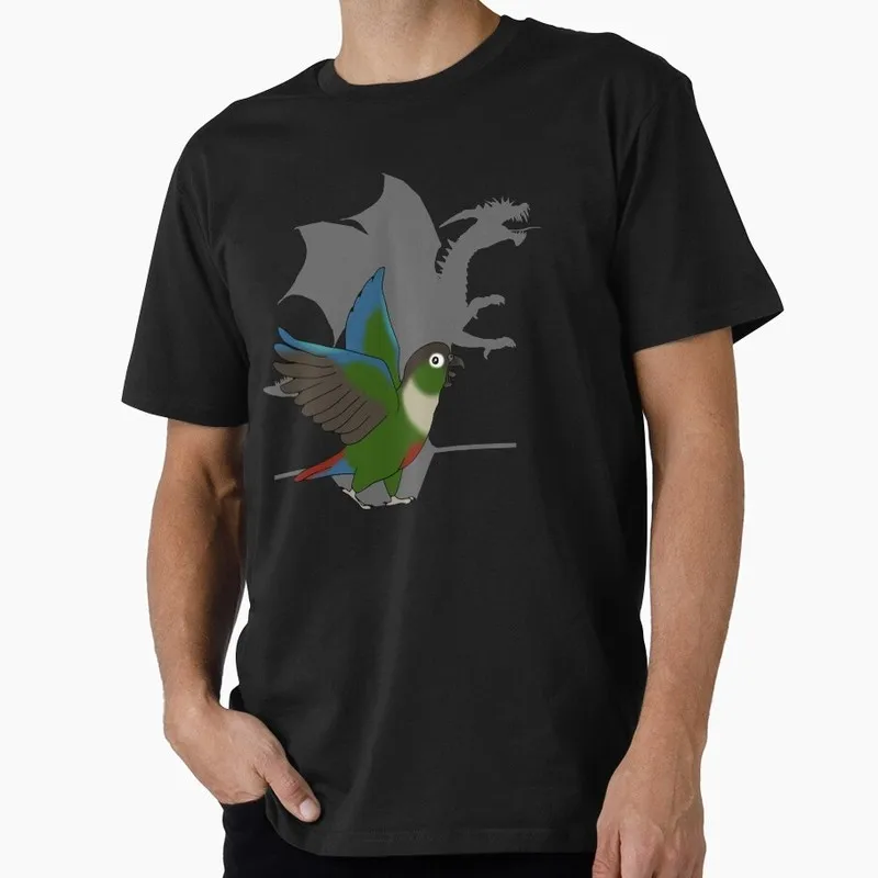 Green Cheekd Conure Dragon Shadow Funny Cockatiel Gift T-shirt Birds T-Rex Shadow Graphic Clothes All Size Tops Unisex Tee S-6XL