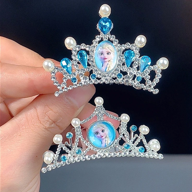 Children's Hair Accessories Disney Frozen Princess Elsa Crown Rhinestones with Comb Little Girl's Birthday Hair Card Headwear