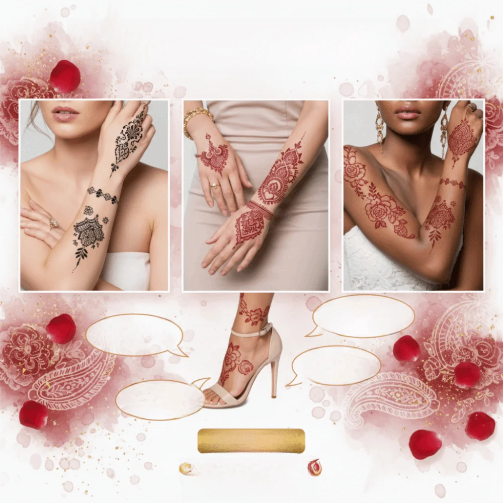Maroon Color Henna Tattoo Stickers Mehndi Designs Waterproof Hand Tattoo Flower Ethnic Style Instant Decals Wedding Party