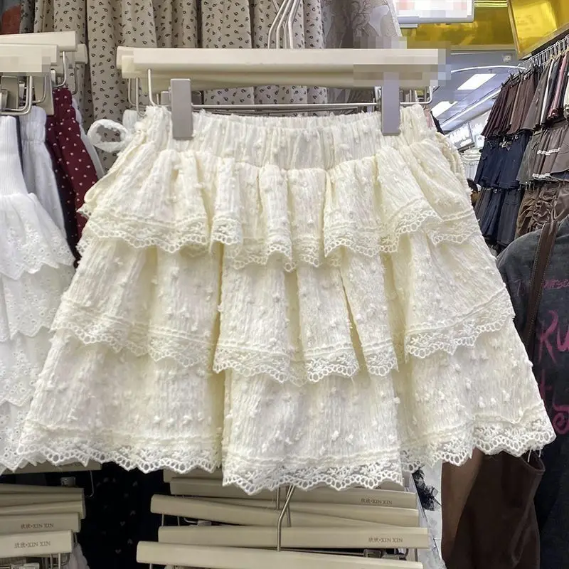 

High Waist Cake Skirt Lace Splicing Spring New Korean Sle Women's ort Skirt Anti-Light Semi-Body Skirt Baking Cake Skirt